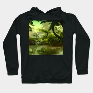 Digital Painting Scene Of a Realistic Jungle and Lake, Amazing Nature Hoodie